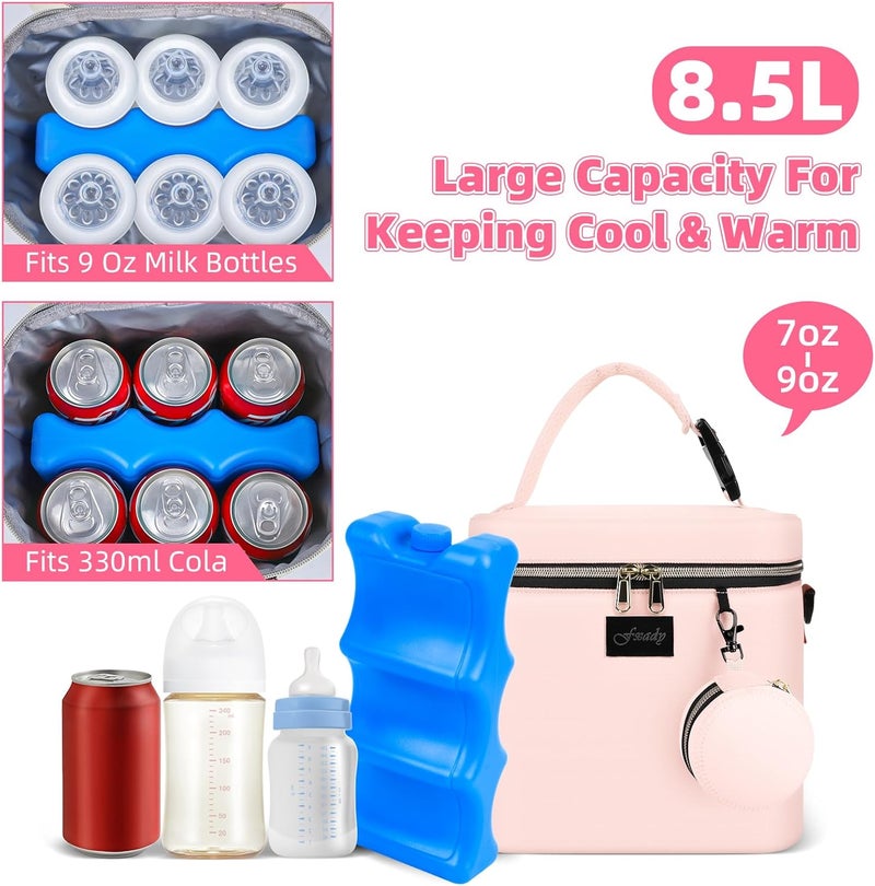 Fxady Breastmilk Cooler Bag with Ice Pack, Insulated Baby Bottle Tote Bag for 6 Bottles Up to 9 oz, Clip-On Pouch for Baby Essentials, Leakproof, Waterproof, Shoulder Strap for Nursing Moms - Image 3